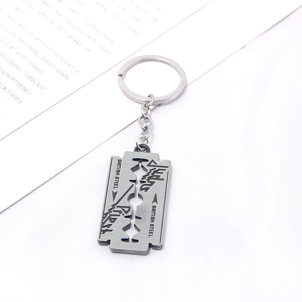 2024 New Keychain Hip Hop Rock Band Judas Priest Blade Razor Shape Pendant Key Chain Men Metal Keyring Chaveiro Jewelry