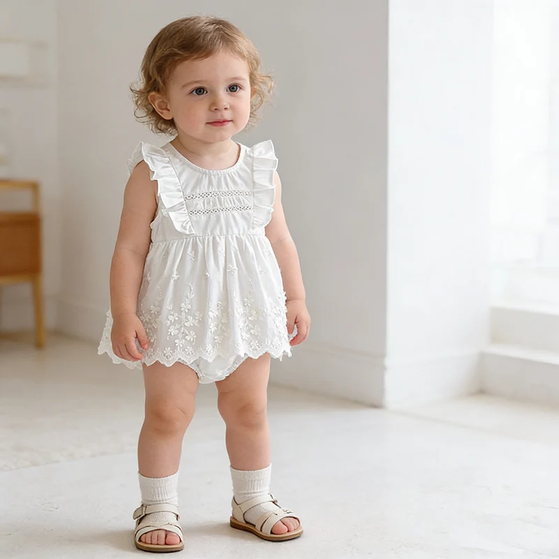 2026 New Summer 0-24M Children Clothes Infant Baby Girls Bodysuits Sleeveless Cotton Solid Color Toddler Baby Girls Jumpsuit
