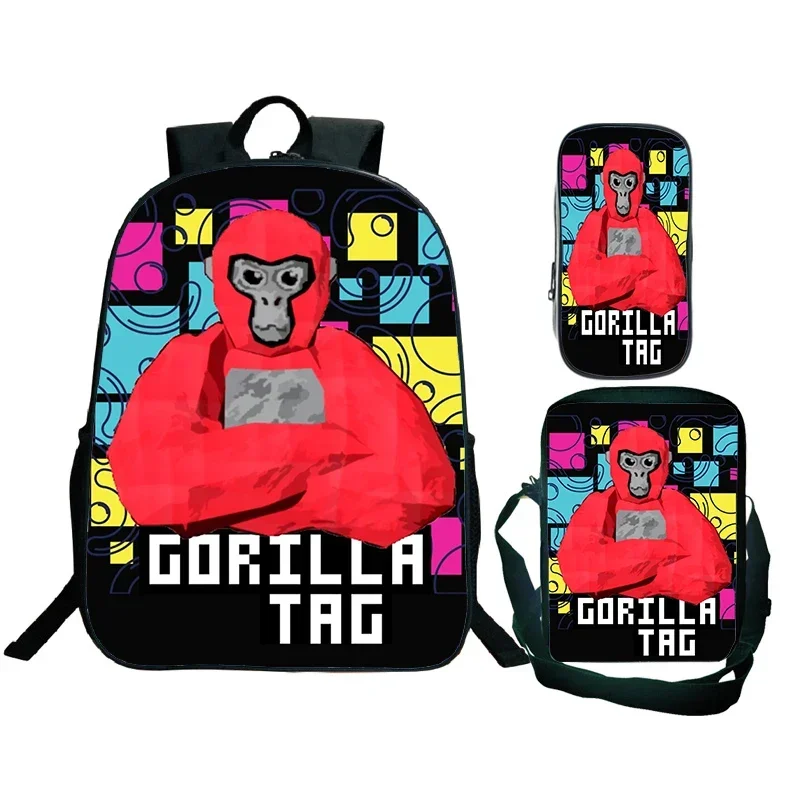 Jeu Gorilla Tag impression sac à dos avec sac à bandoulière trousse à crayons garçons drôle dessin animé cartable étanche enfants cartable 3 pièces ensemble