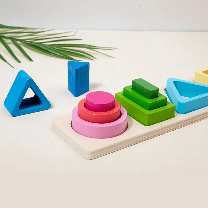 Montessori Wooden Sorting Stacking Toys Shape Color Sort Block Puzzles Toddler Geometric Stacking Toys for Baby Early Education