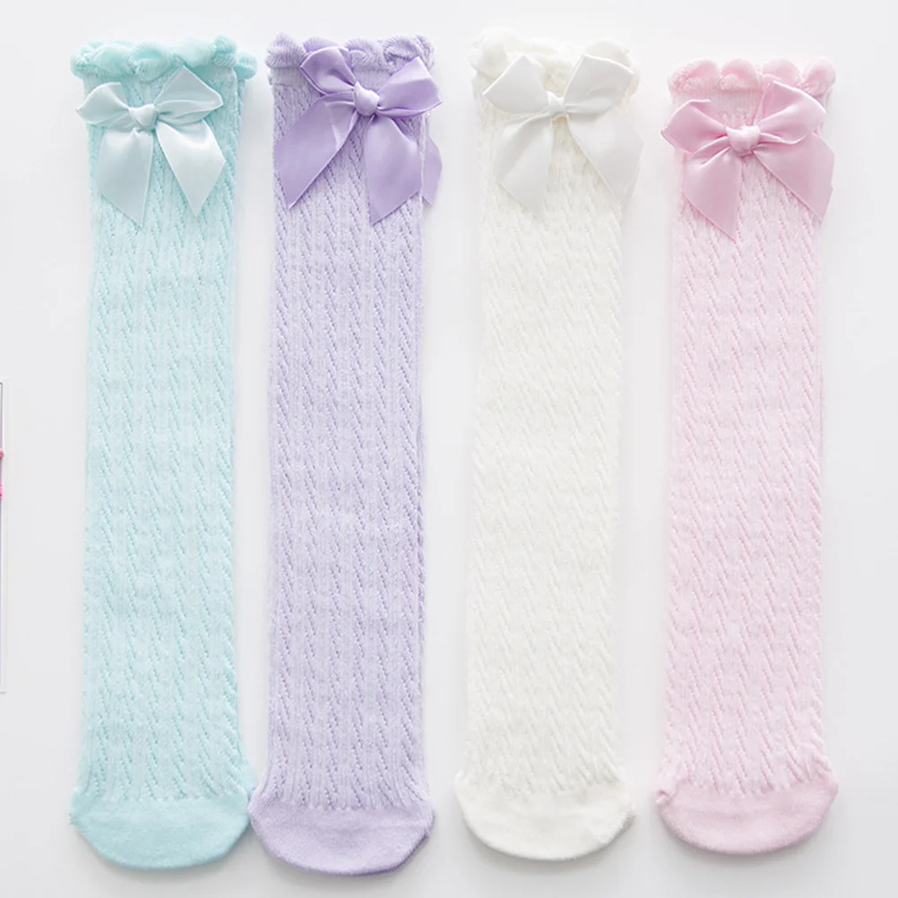 

38cm Baby Knee High Socks Girls Big Bow Lace Cotton Soft Breathable Socks Cute Toddler Bowknot Sock Colorful Sock
