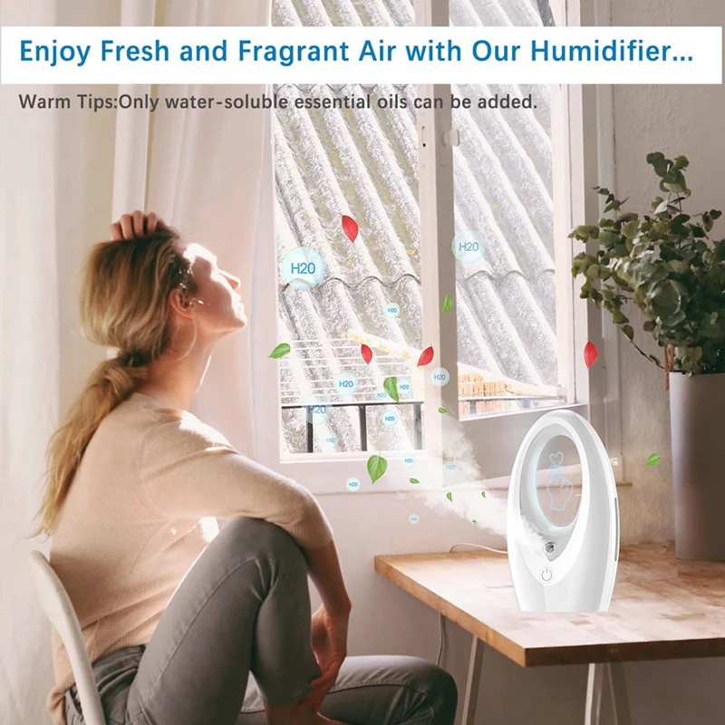 AD-difusor de aceites esenciales, humidificadores pequeños de 320Ml para escritorio de oficina, Humidificador Personal, dos modos de pulverización, función de luz nocturna