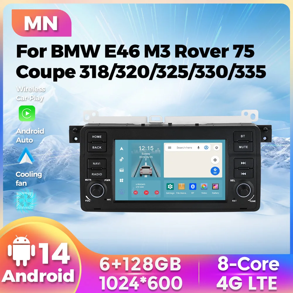 EU Store For BMW E46 M3 Rover 75 Coupe 318/320/325/330/335 Android 14 Wireless Car-Play Auto BT Radio Multimedia Player WIFI GPS