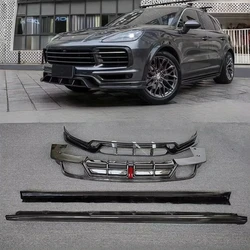For Porsche Cayenne 2018-2023 Real Carbon Fiber Front Lip Rear Diffuser Bumper Spoiler Side Skirt Body Kit Upgrade Splitter