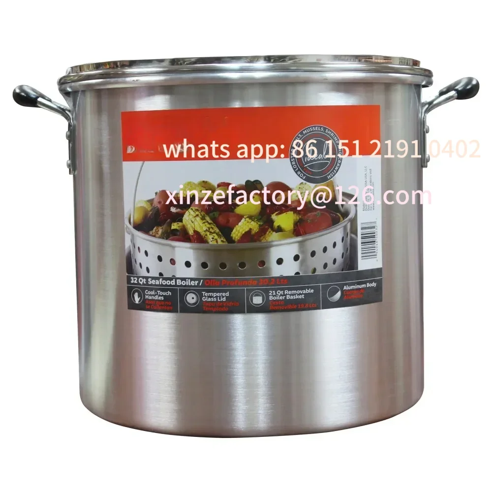 

Customizable performance and Convenient Aluminum 32 Quart Steamer Pot with 21-Quart Basket Glass Lid Kitchen