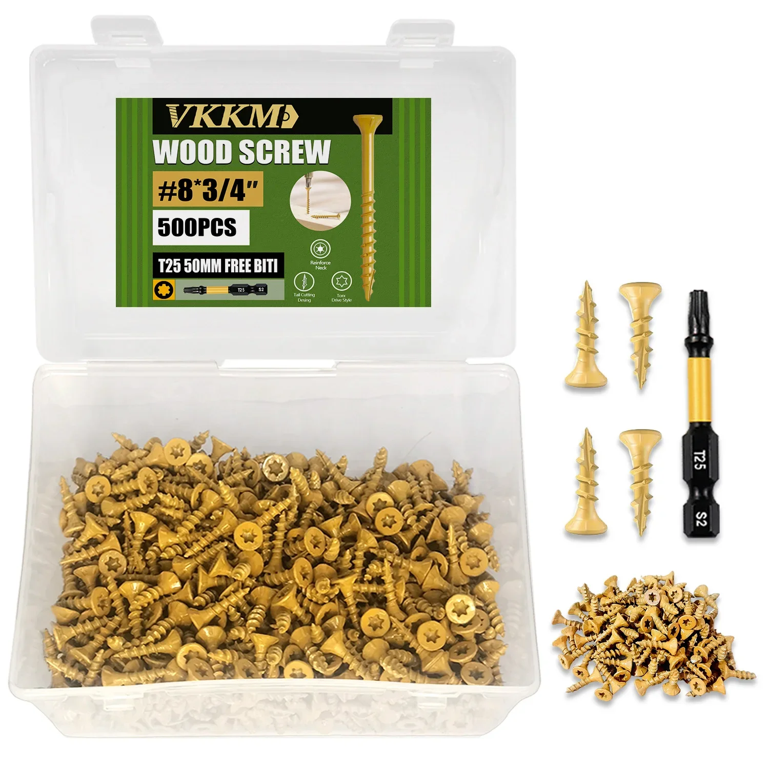 

ВКККМ 500шт # 8x3/4 "винты по дереву с желтым керамическим покрытием, саморезы высокой твердости с битой T25 для деревообработки, DIY проектов
