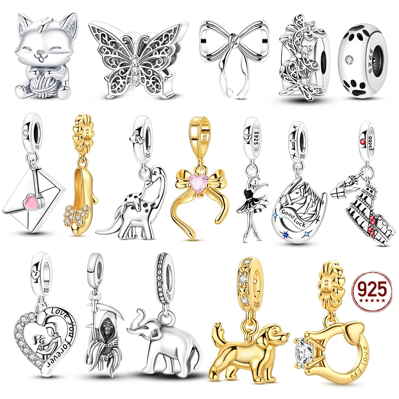 

New 925 Silver Charms Beads Butterfly Horse Elephant Puppy Dangle Fit Women Original Bracelet DIY Jewelry Gifts