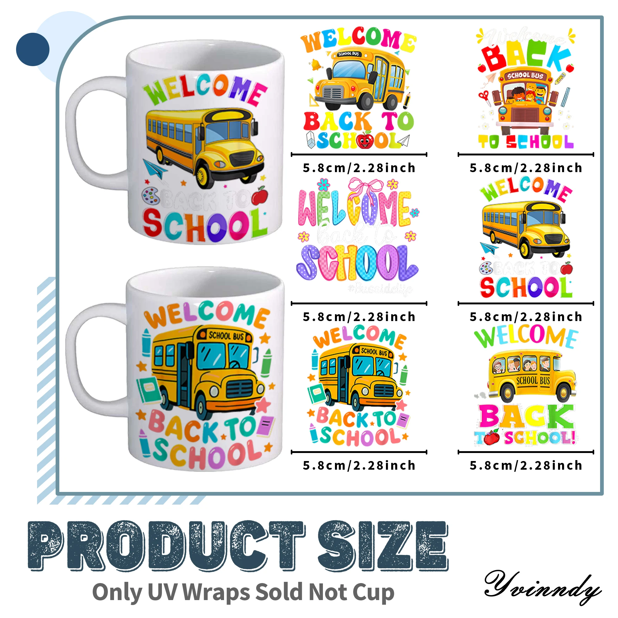 12PCS/SET Back-to-school season school bus theme DIY UV transfer stickers - suitable for DIY crafts mugs laptops