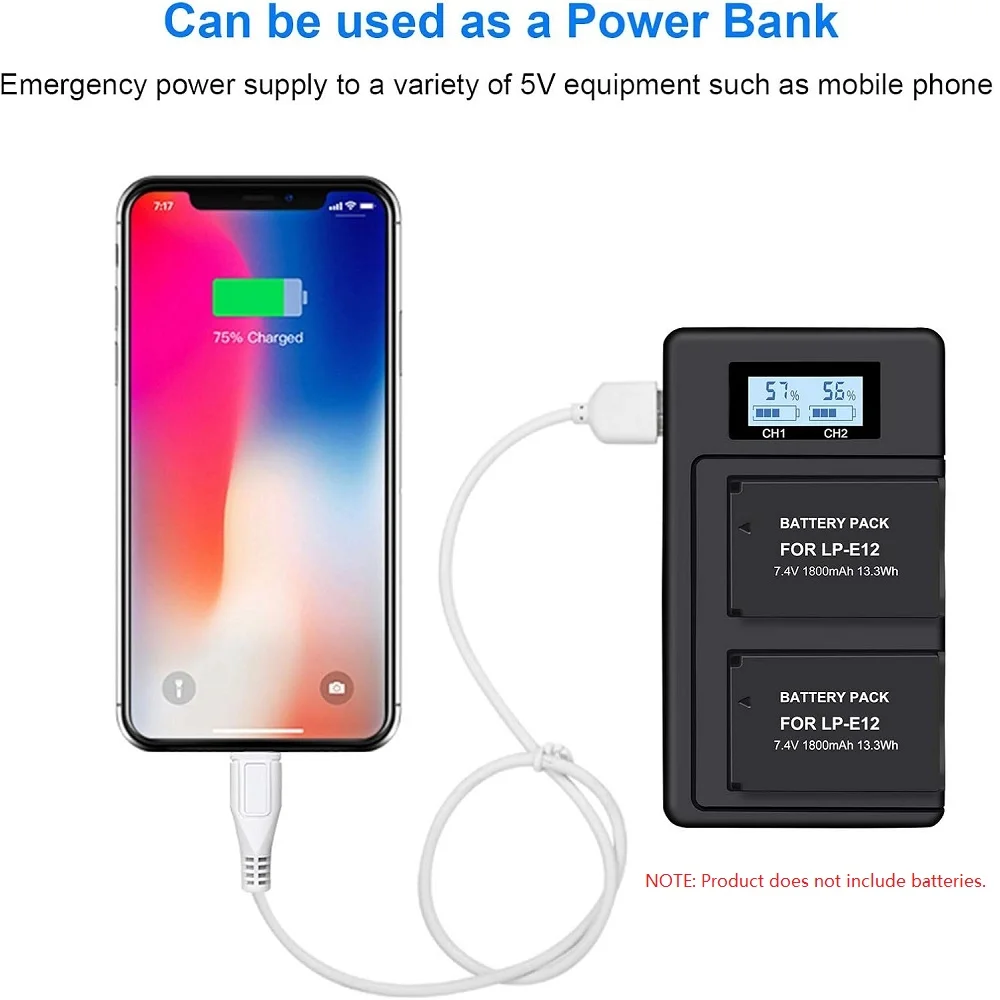 شاحن بطارية مزدوج لكانون eos m200 m100 m50 ii m10 m2 m/rebel sl1 ، 100d powershot sx70 hs ، kiss m