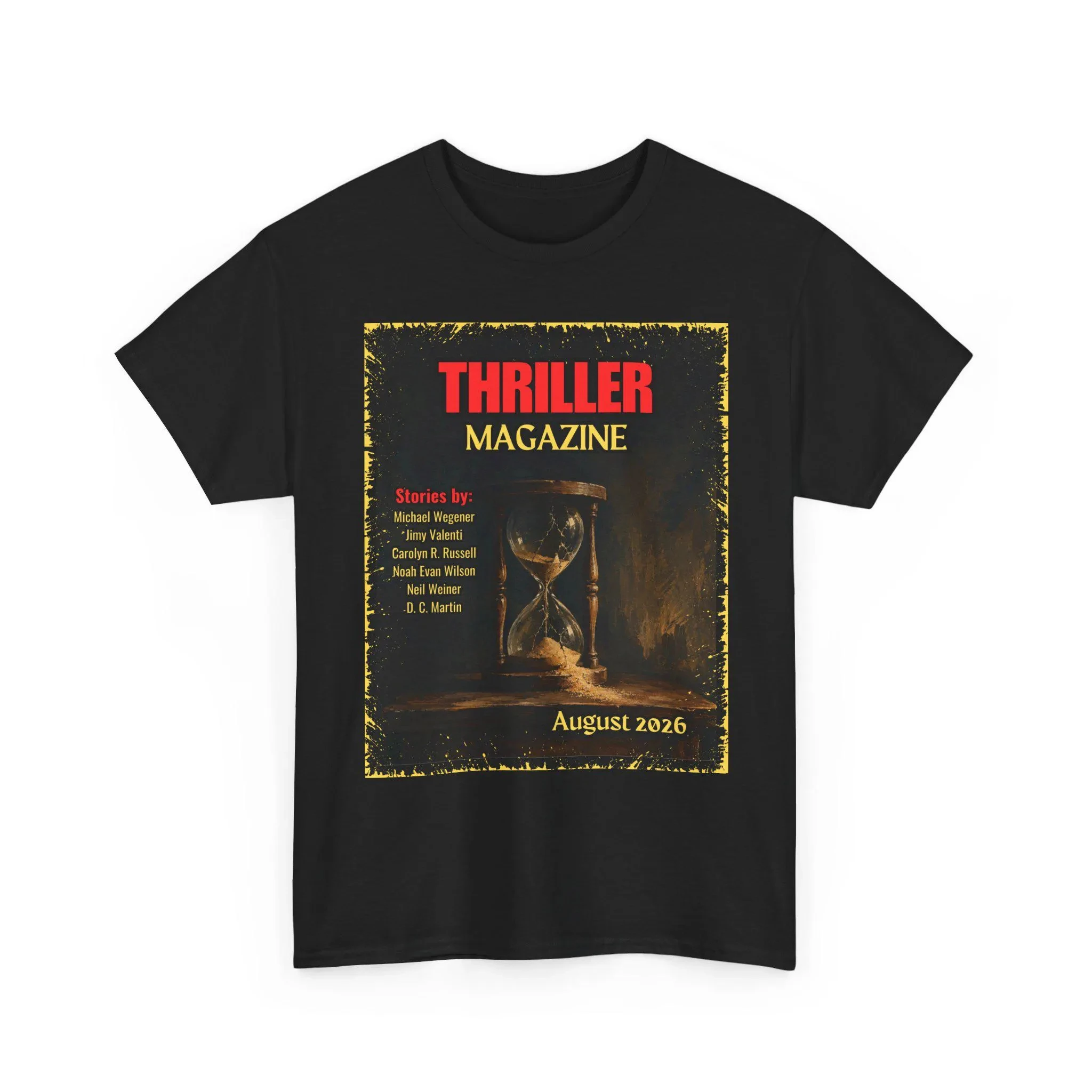 Thriller Magazine August 2026 Hourglass Vintage Poster Graphic T Shirt Retro Horror Thriller Print Unisex Short Sleeve Cotton