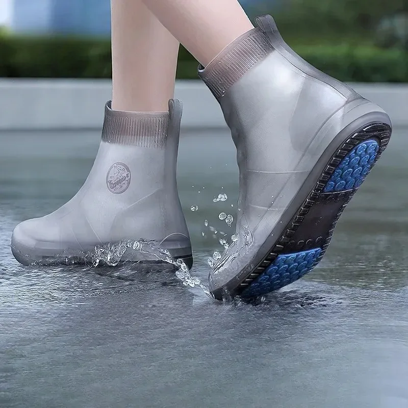 PVC Waterproof Rain Boots Cover Anti-slip Thickened Lightweight Water Shoes for Men Women