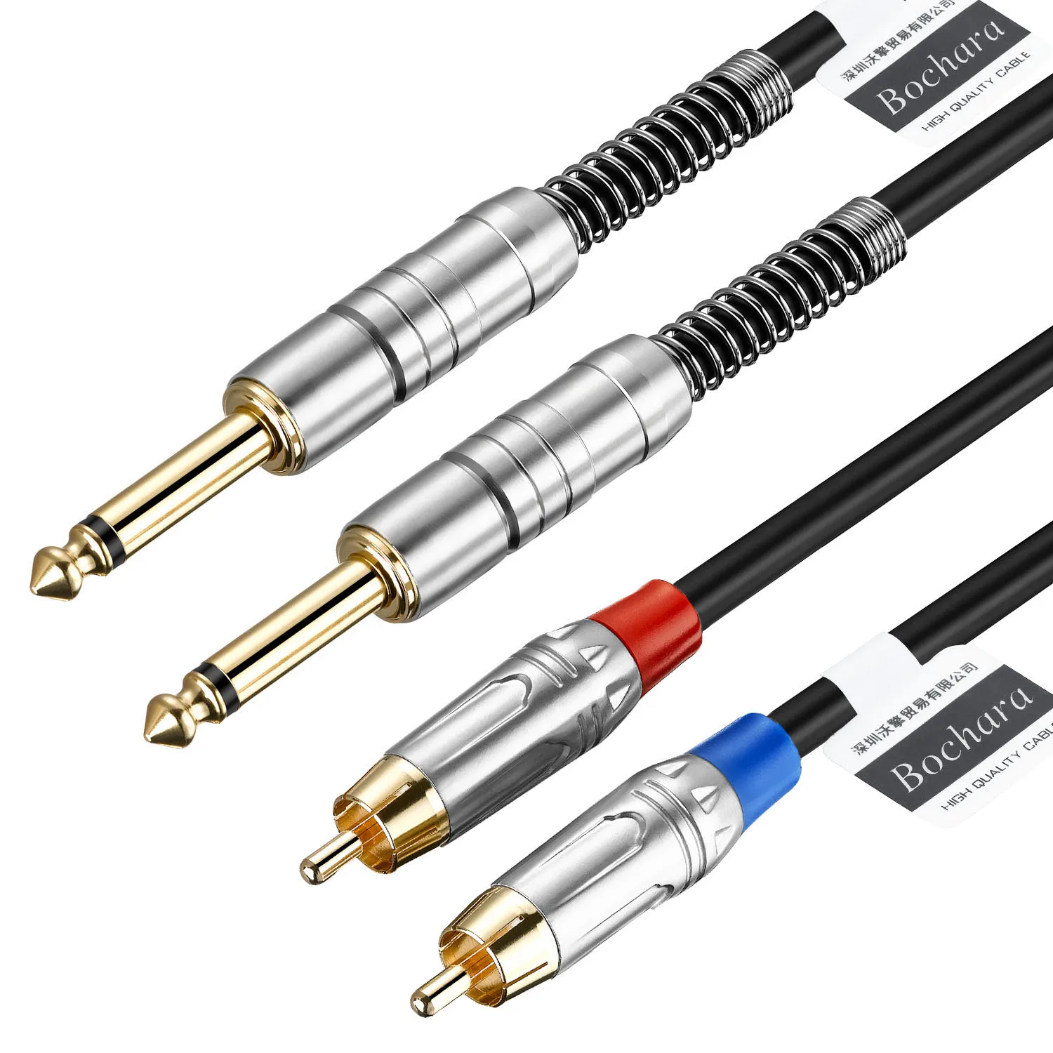 Bochara 2RCA to Dual 6.35mm TS 1/4 inch Jack OFC Audio Cable Foil+Braided Shielded Gold Plated 1.8m 3m 5m
