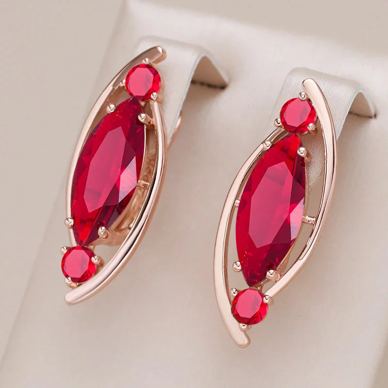 Wbmqda Mode Roter Stein Raute Lange Ohrringe Für Frauen 585 Rose Gold Farbe Dubai Schmuck Zubehör