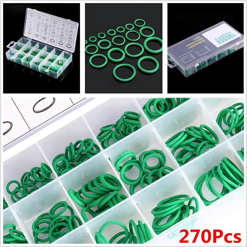 270Pcs 18Sizes Rubber Ring Gaskets Kit Car Air Conditioning Auto A/C Repair HNBR Rubber O-Rings Set Home