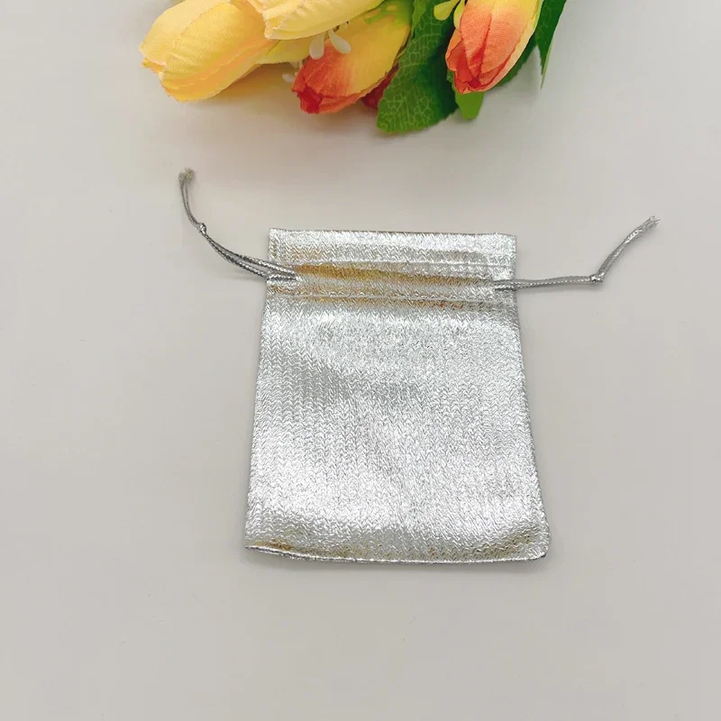 

Fabric Gift Bags with Drawstring, Wedding Packaging Sachet, Jewelry Storage Pouch, Silver and Gold, 100PCs, 13x18cm