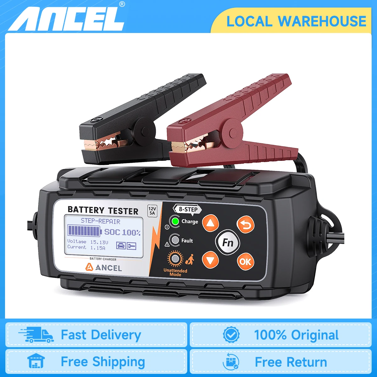 ANCEL BT521 Car Battery Tester 12V Battery Charger Automative Maintenance Battery Analyzer Cranking Test Battery Charging Tool