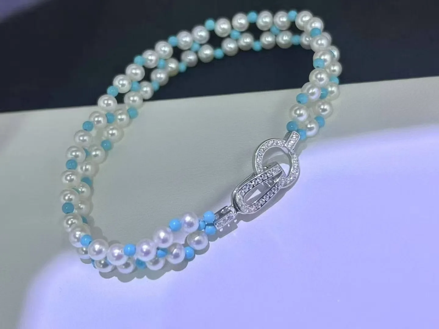 

Turquoise natural real 3-4mm tiny handmade Pearl Bracelet for Women Retro fine Jewelry Best Gift for Friends
