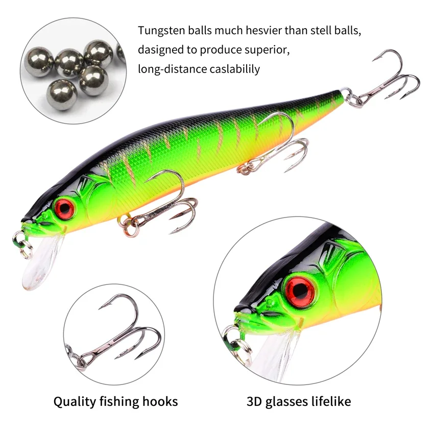 Aorace 1Pcs 14cm 21g Topwater wobbler 3D Eyes Fishing Lure Minnow Hard Bait 3 fish Hooks Crankbait Floating Fishing Tackle