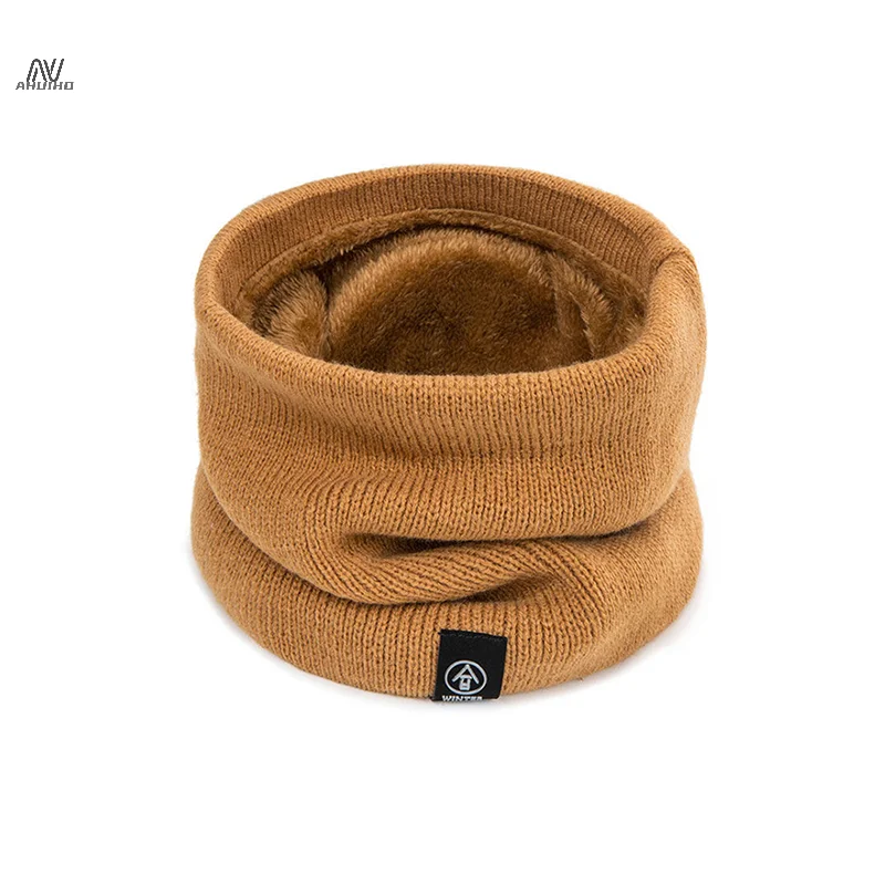 Sciarpa lavorata a maglia inverno caldo Snood sciarpe solido addensare lana pelliccia scaldacollo Unisex uomo collo sciarpe anello femminile