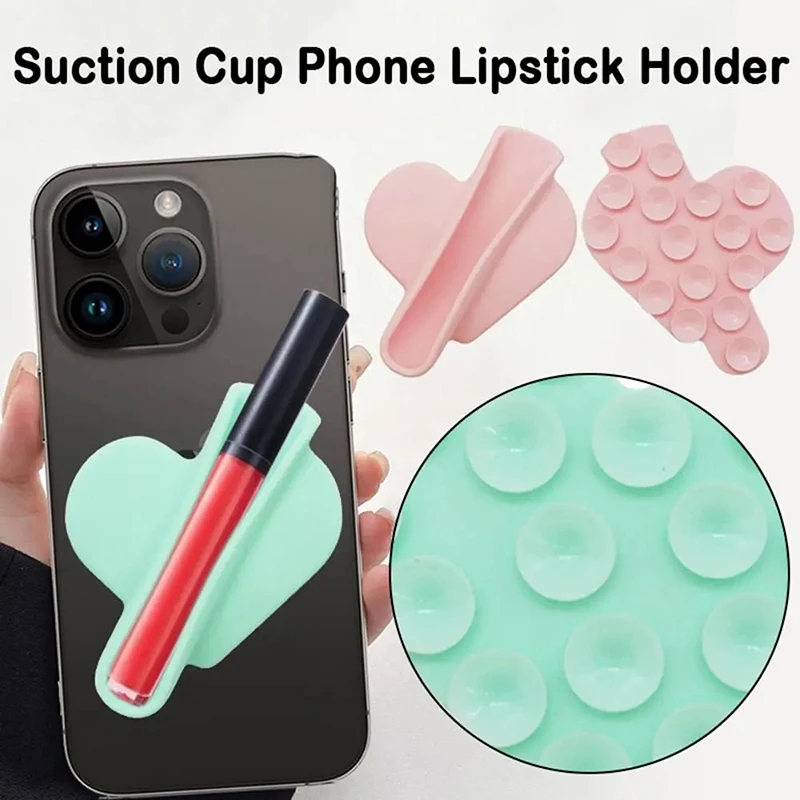 

Silicone Phone Lipstick Holder Heart Shaped Mobile Phone Case Lip Glaze Back Stick Holder Accessories Stick Protective Case