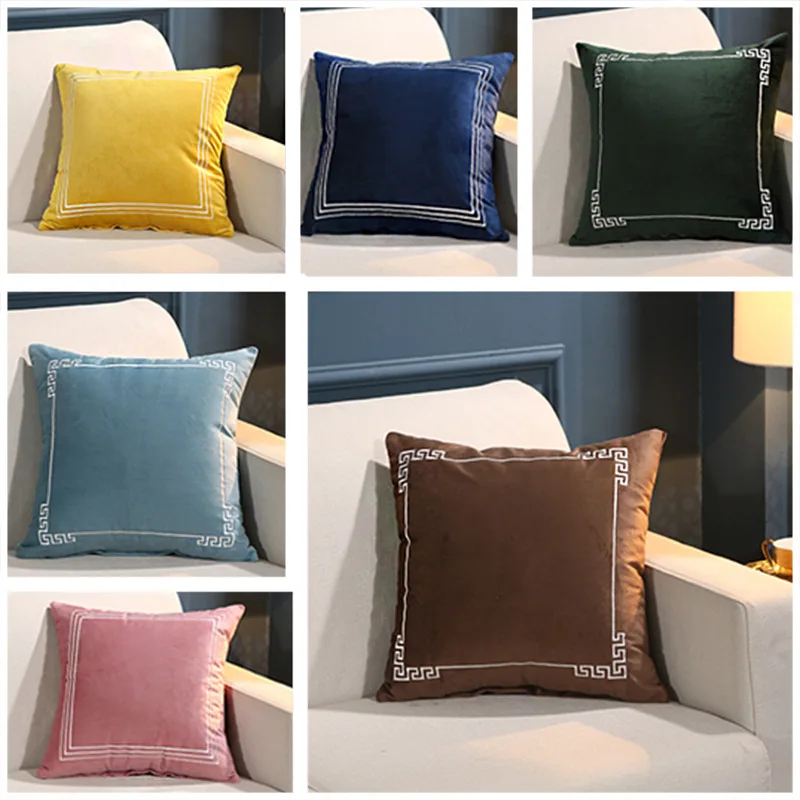 2pcs Nordic Minimalist Embroidered Square Pillowcases Solid Color Throw Pillow Cover for Living Room Hotel Bed Headrests