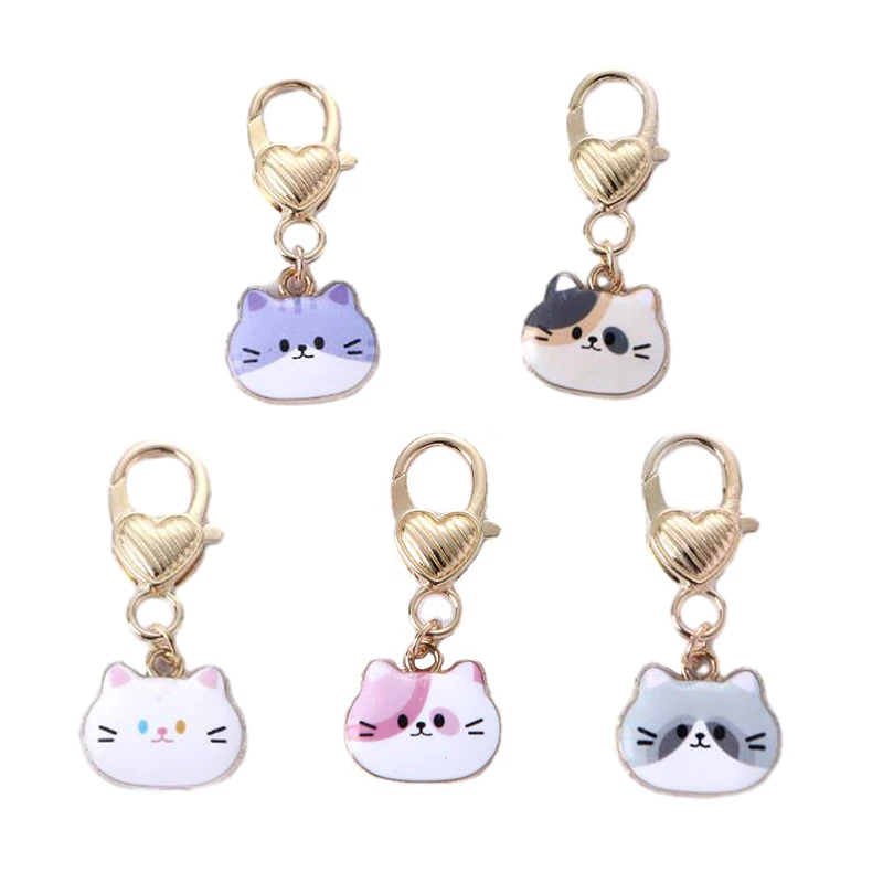 Cute Cartoon Cat Keychain Metal Enamel Kitten Keyring For Women Trendy Headphone Case Pendant Backpack Charms Gifts