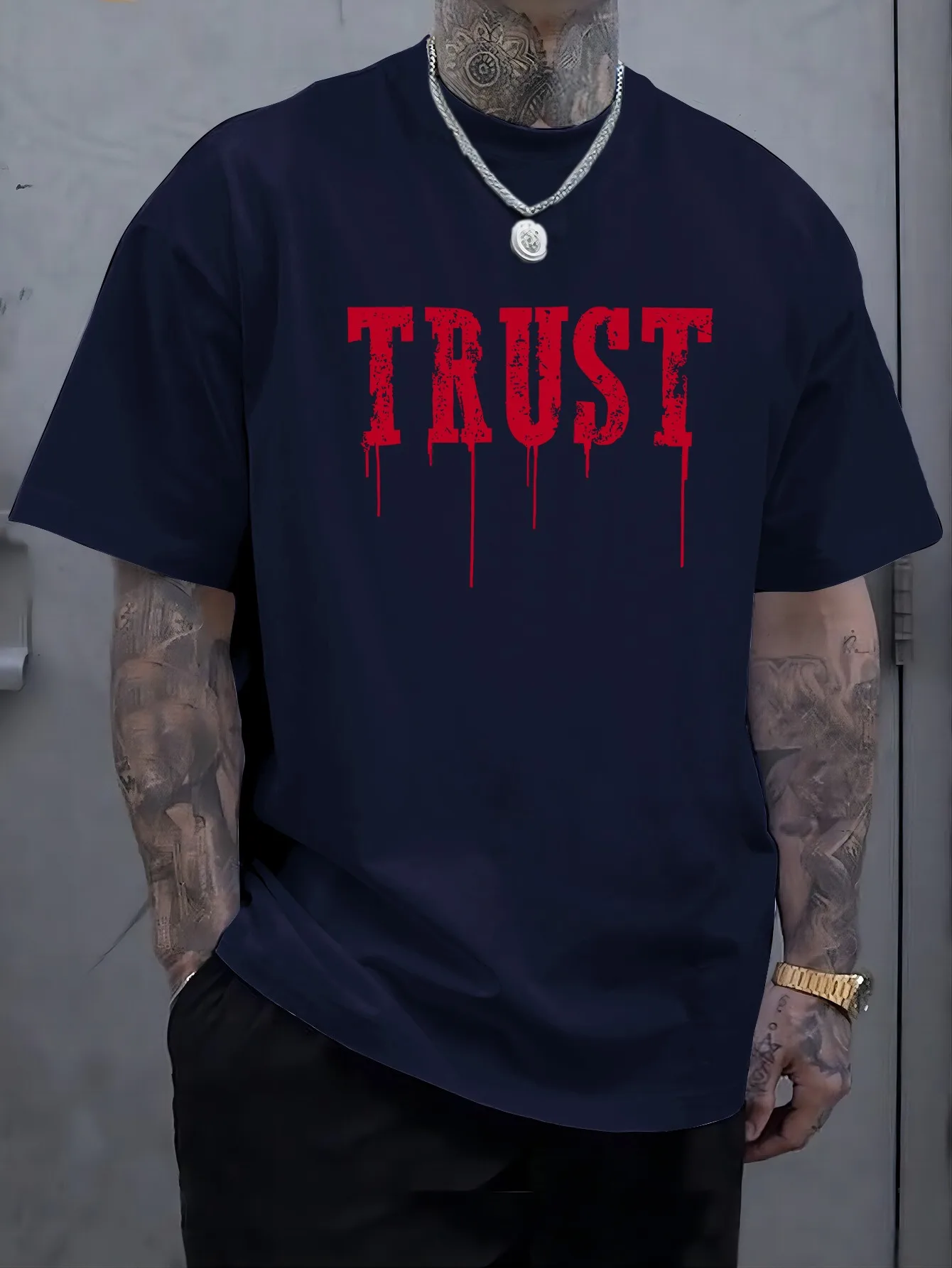 Design Sense Trust Pattern Print T-shirt For Men Plus Size Short Sleeve T-shirt Clothing Breathable Loose Men's O-Neck T-shirt