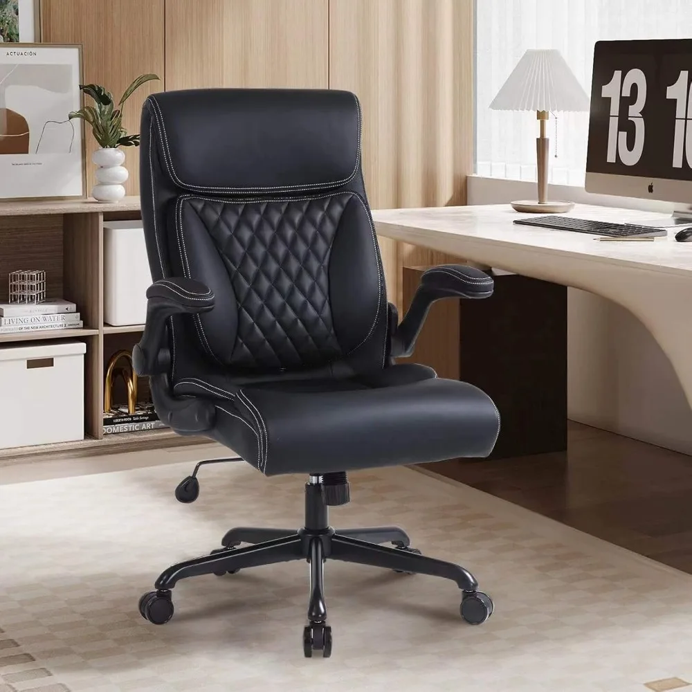 

Ergonomic office chair, PU leather computer chair with lumbar support, upturned armrests and adjustable height