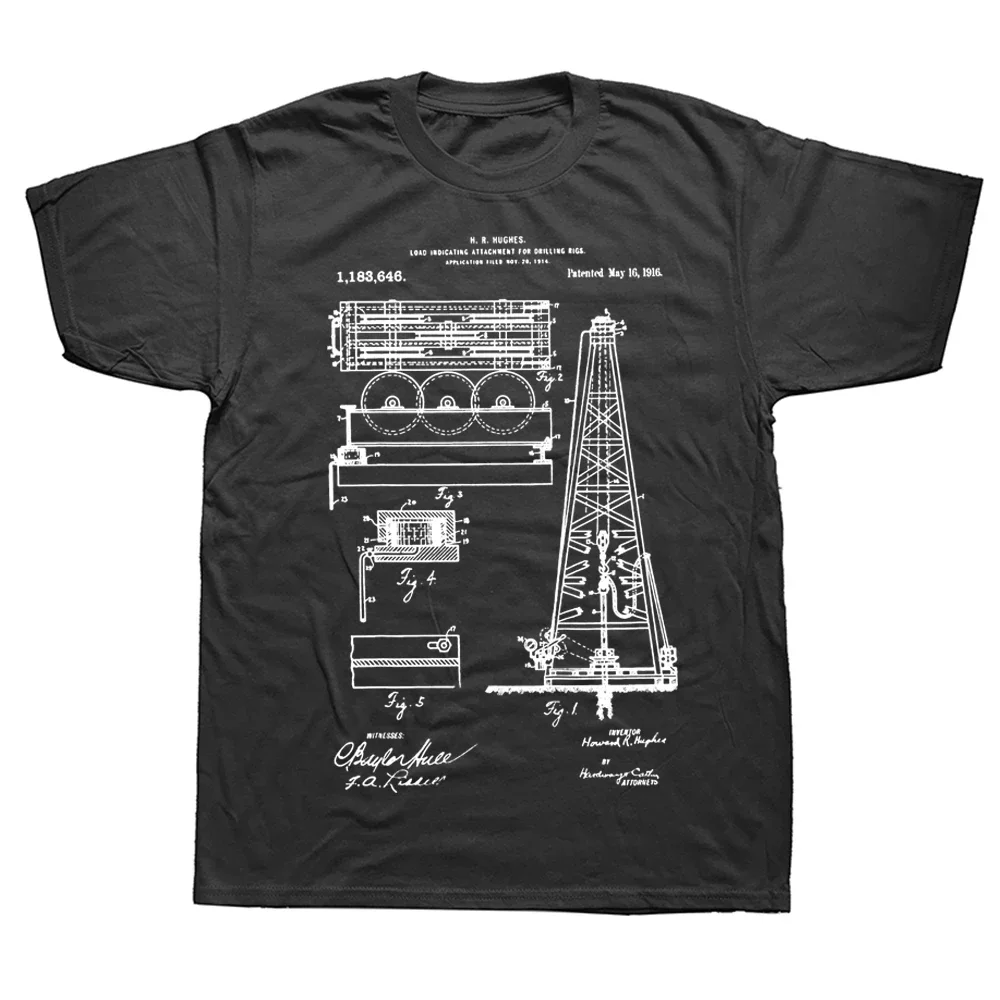 Novelty Oil Drilling Rig Patent Oilfield Driller T Shirts Streetwear Short Sleeve Birthday Gifts Summer Style T-shirt Men