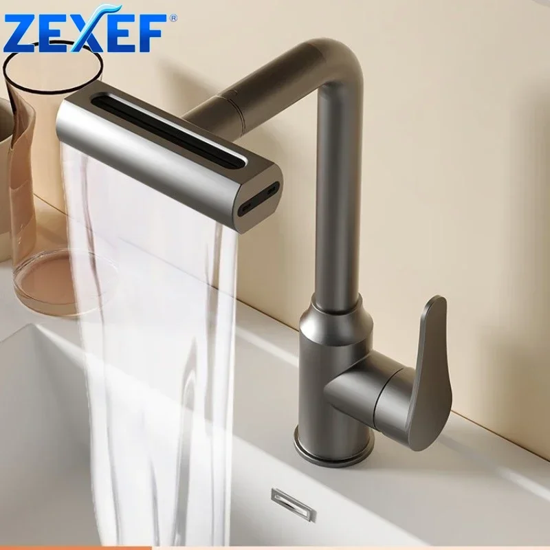 

ZEXEF 4 Kitchen Basin Faucet With Sensor Stainless Steel Mixer Water Sink Tap Hot and Cold Modes Bathroom Rain Waterfall Bath