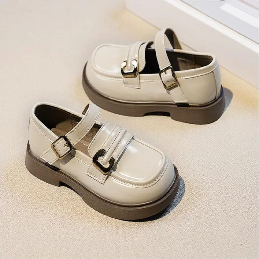 2024 Autumn New Children's Shoes Little Girls' Temperament Leather Shoes Korean Fashion Girls' Bright Leather Shoes Black Beige