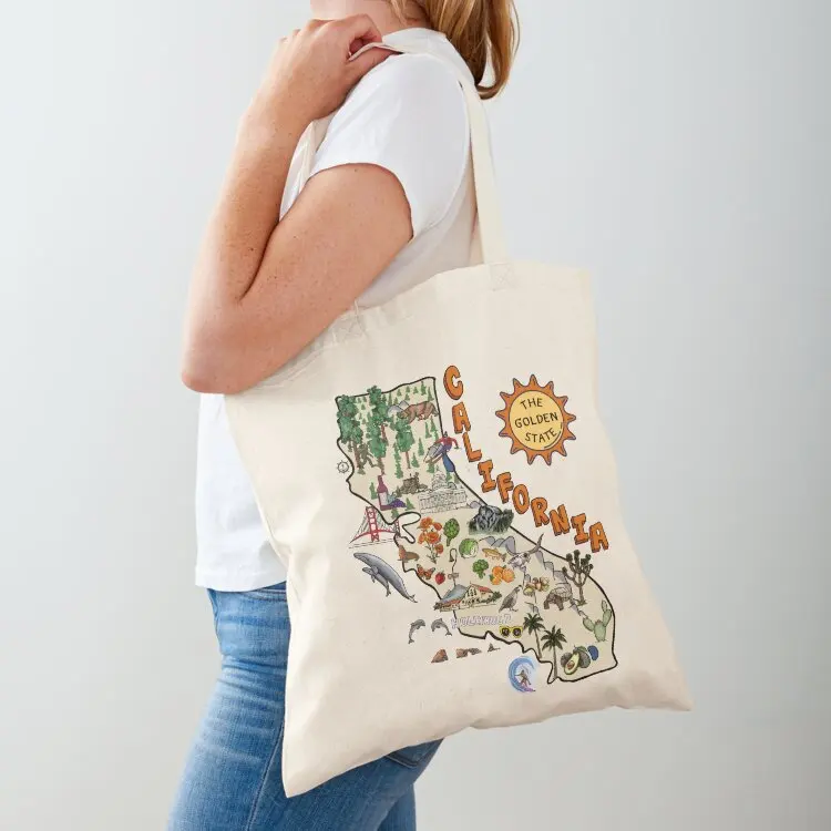 

California State Map with Colorful Pictures Tote Bag tote bag men's Women's shopper sac pour femme Handbags women