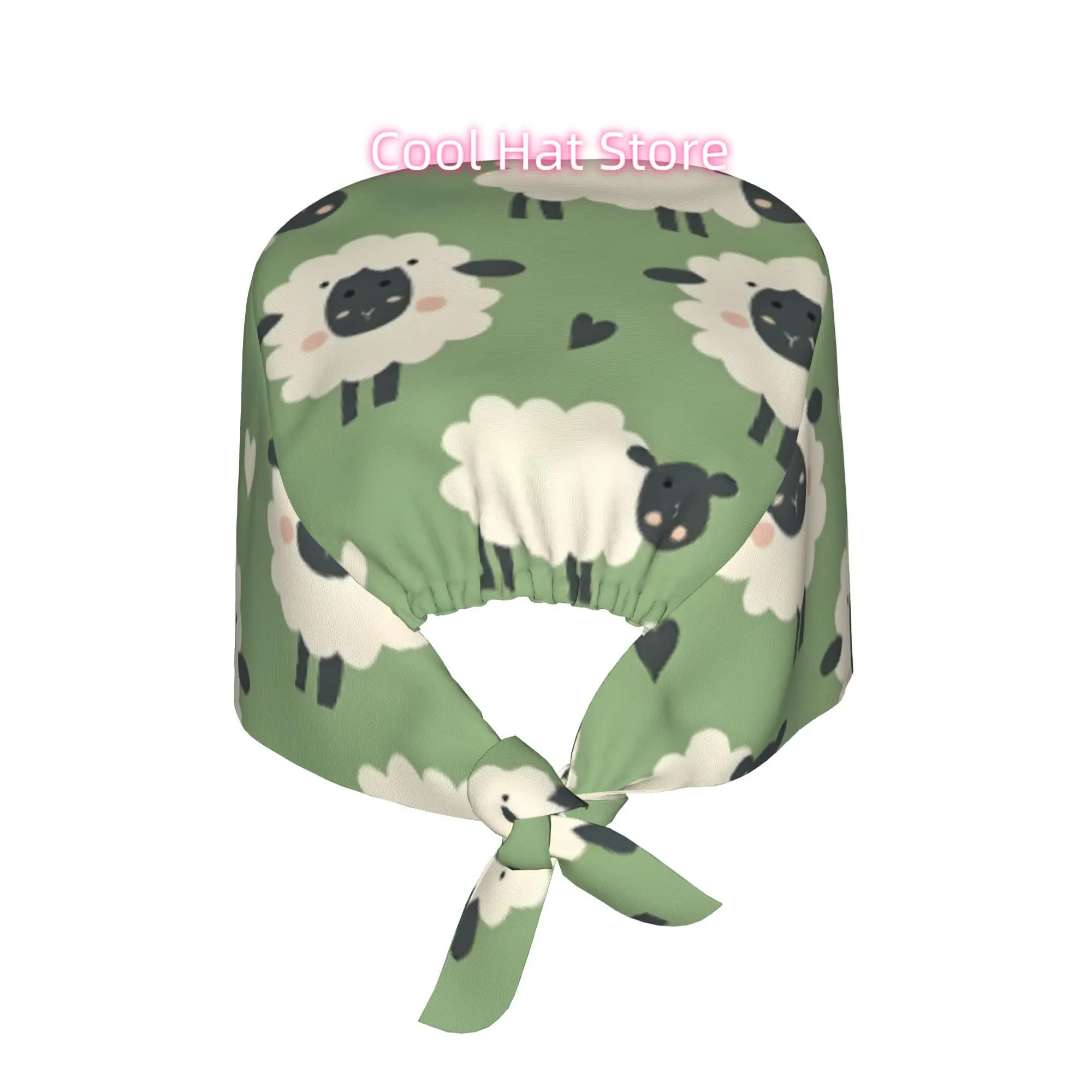 Cute Sheep Pattern Unisex Work Cap - Adjustable Lightweight with Lace-Up Closure, & Chef Hat, Fitted Uniform Cap for Nurses, Che