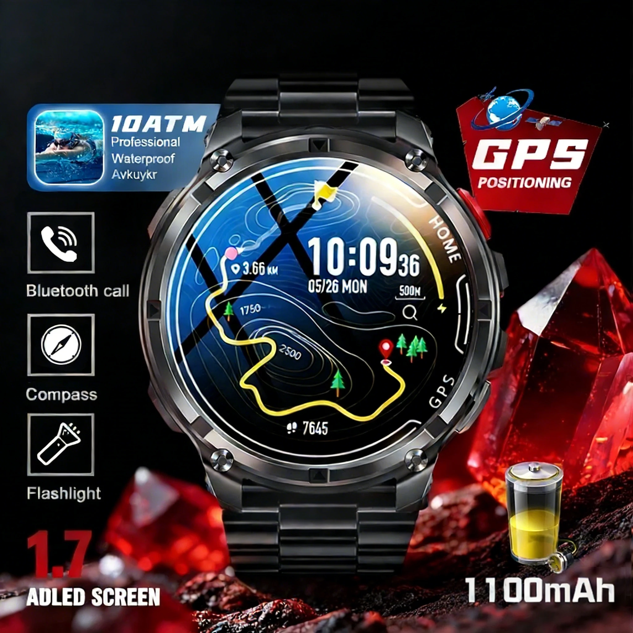 

2026 New T-Rex3 Pro GPS Tracker Smartwatch Men 120-Day Standby 1100mAh Clock Rugged Outdoor Sports 10ATM Waterproof Call Watches