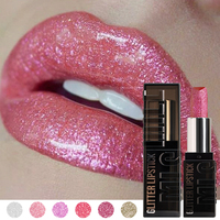 6 Colors Red Glitter Lipstick Waterproof Long Lasting Diamond Pearlescent Metallic Lipstick Sparkling Women Lips Makeup Cosmetic