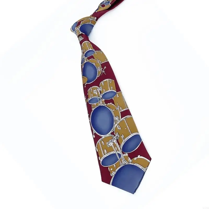 تتميز L5ya Lightweight Men's Necktie بالغيتار الديناميكي ورسومات الطبل المعاصرة للتصميم اليومي