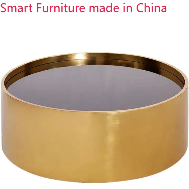 

Customized simple modern round coffee table network celebrity creative stainless steel toughened glass tea table