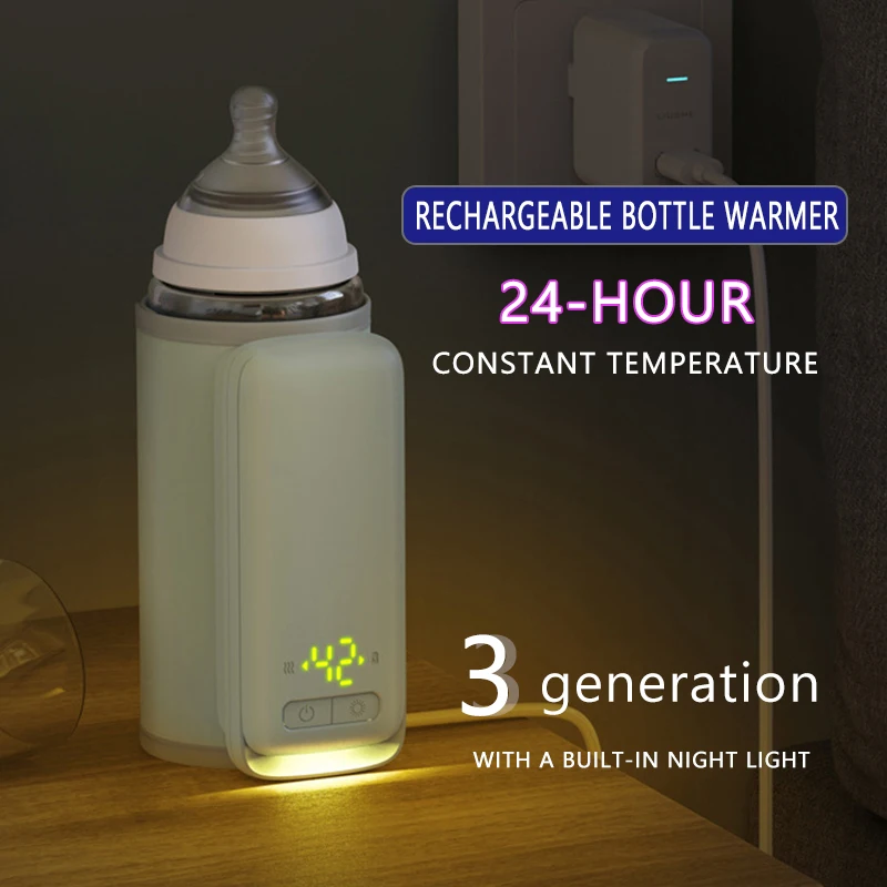 Rechargeable Bottle Warmer 6Levels Adjustment Temperature Display Breast Milk Feeding Accessories Portable Baby Bottle Heater