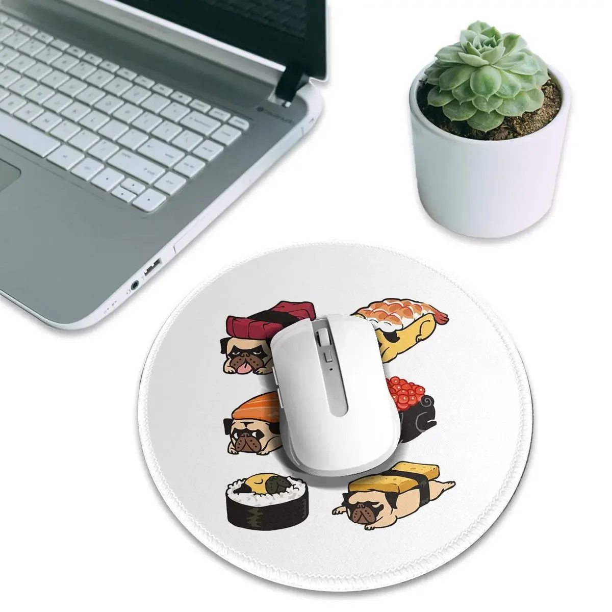 Sushi Pug Round Mouse Pad Computer Keyboard Mouse Mat Gamer PC Desk Mat Office Accessories Table Mats