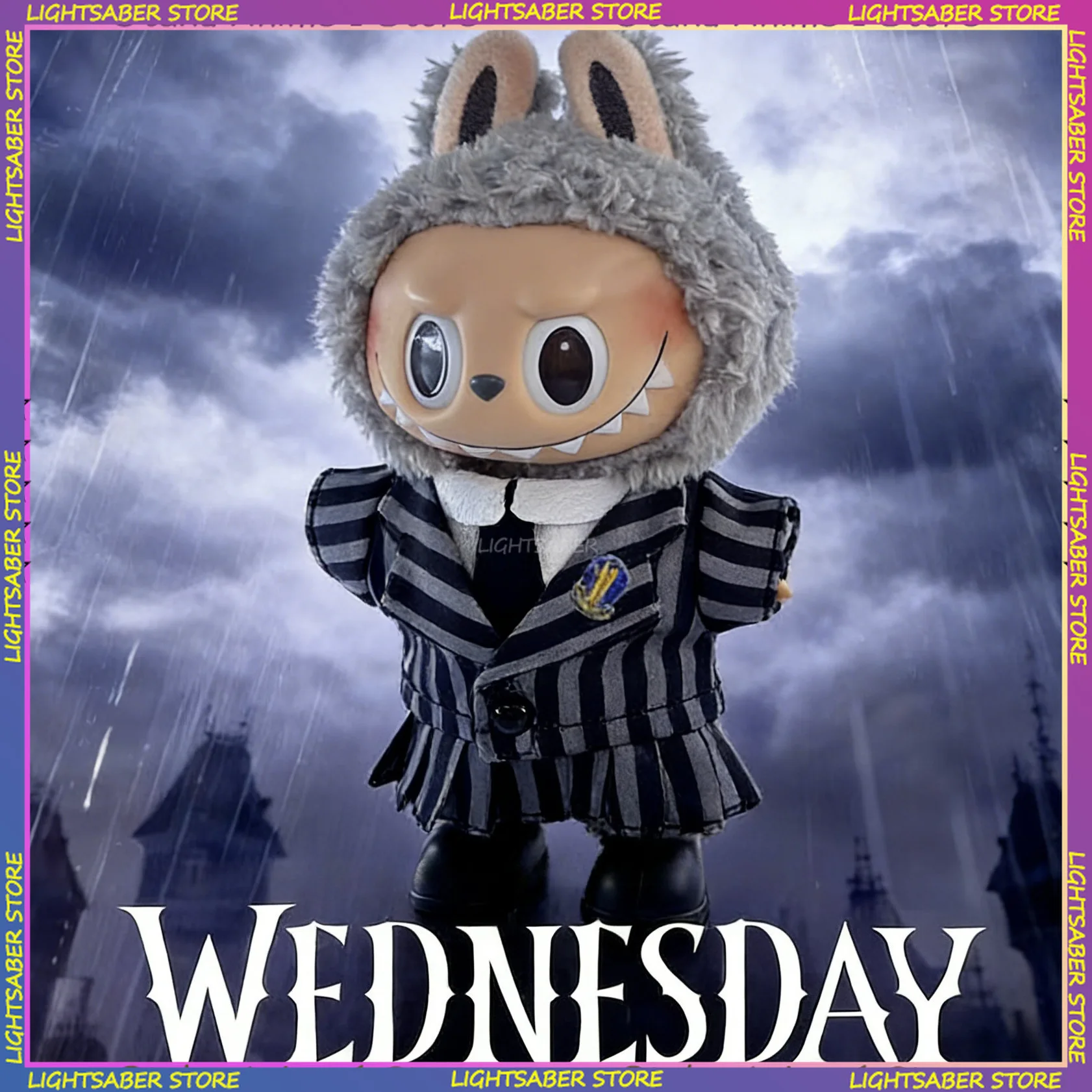 

Одежда с героями мультфильмов Labubu, новый темно-серый полосатый костюм в западном стиле, 17 см, мини-виниловая плюшевая кукла, одежда, модные аксессуары для кукол, подарок