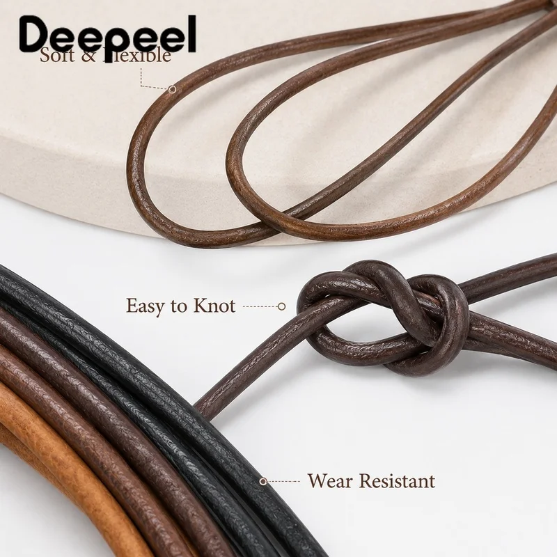 

10Meters 2-5mm Genuine Leather Cord Round Rope Jewelry Bracelet Necklace String Sewing Craft Finding Decoration Accessory Kit