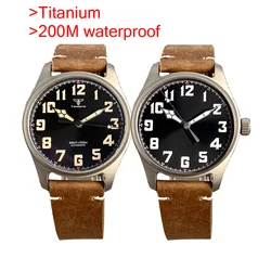 Tandorio Titanium Pilot NH35 PT5000 Automatic Watch Men Waterproof 200m Vintage Dive Sport Clock Swim Self Winding Watch 39mm