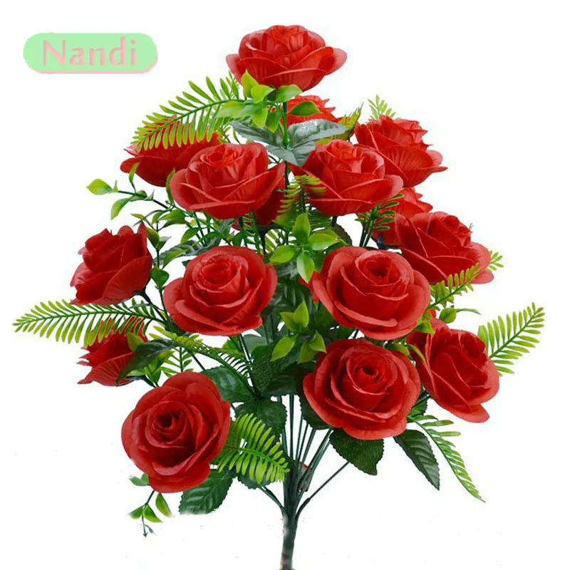 Künstlicher Blumenstrauß, 18-köpfige Rose, rosa Seidenpfingstrose, großer Kopf und Knospe, günstige Kunstblumen für Zuhause, Party, Hochzeit, Dekoration