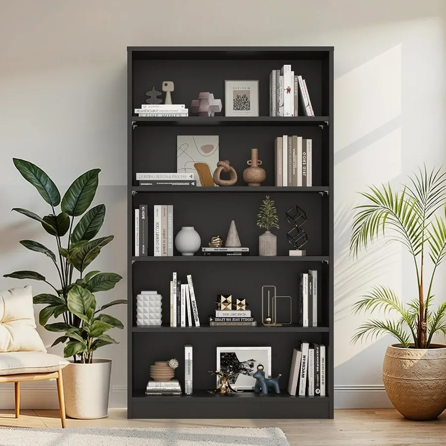 خزانة كتب بطول 60 بوصة مكونة من 5 أرفف، منظم تخزين، رف قابل للتعديل للمنزل والمكتب وغرفة الدراسة، سهل Assey باللون الأسود #6