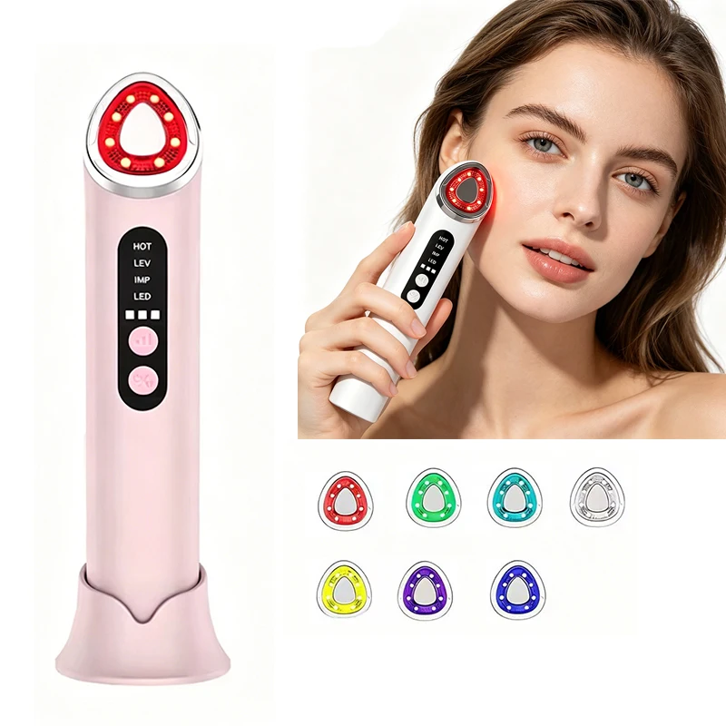Varinha de Terapia Facial e Pescoço 6 em 1 Ager Booster Pro com 7 Cores, Massageador Vibratório LED, Dispositivo de Beleza para Cuidados com a Pele e Rejuvenescimento Azul
