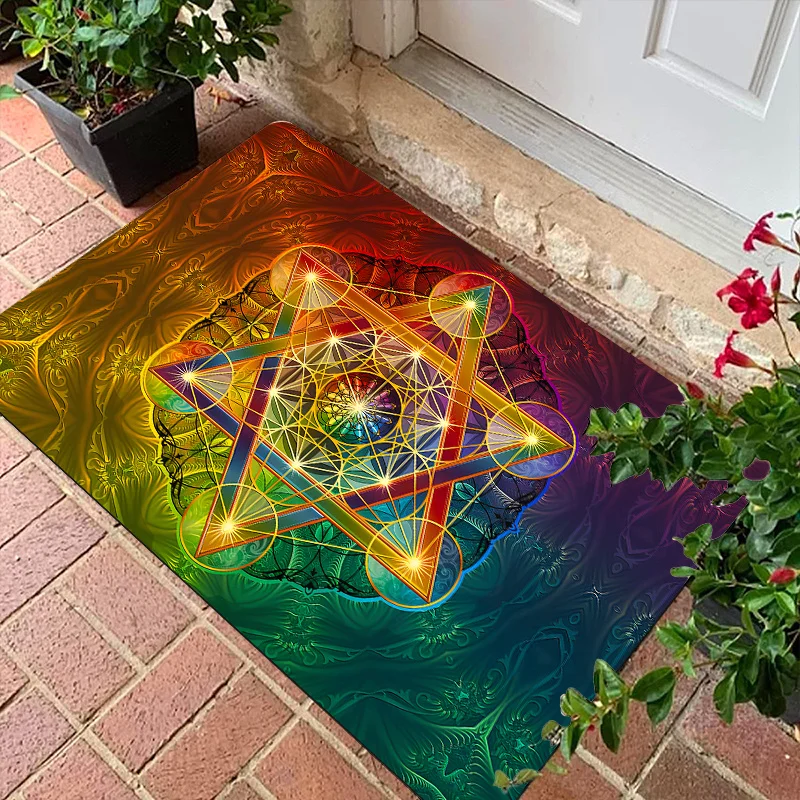 Rainbow Sacred Geometry Floor Mat - Indoor and Outdoor Absorbent Foot Mat Suitable for Home Decoration, Durable and Stylish