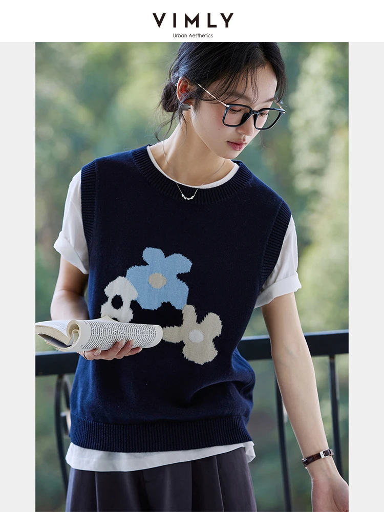 VIMLYVIMLYVIMLY Contrasting Color Flower Knitted Vest Women's 2025 Spring New Stacked Wear Inner Vest Cotton Top 73930