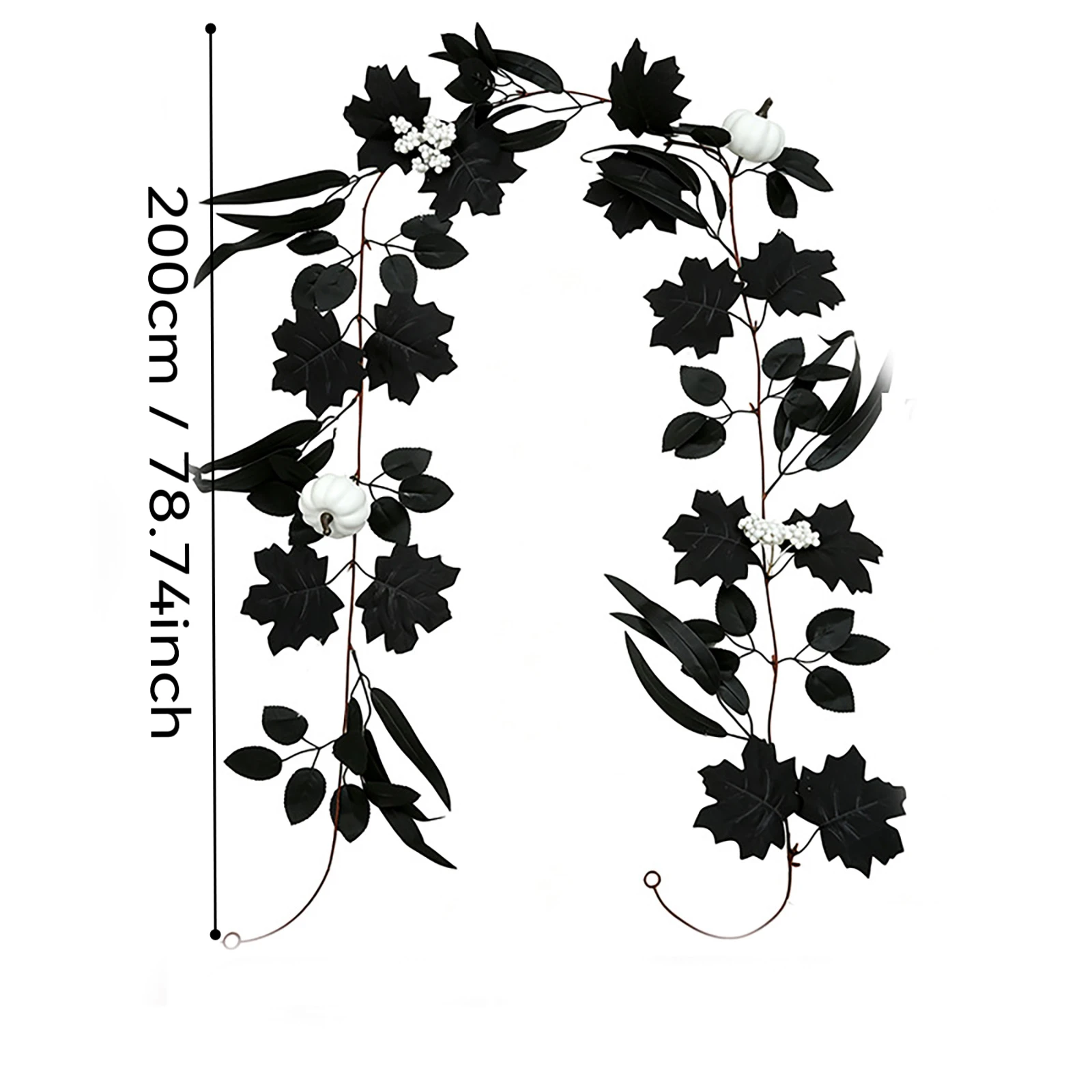 Artificial Halloween Garland with Black Maple Leaves and White Pumpkins Dark Faux Fall Decor for Fireplace Mantel Stairs Wall