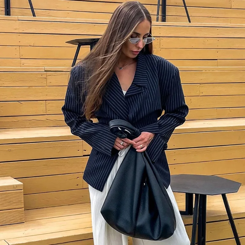 Tuularose موضة مخطط السترة الفاخرة شارع العليا سليم التلبيب المرقعة كم طويل السترة المرأة مظهر الحفلات مكتب معاطف جديدة