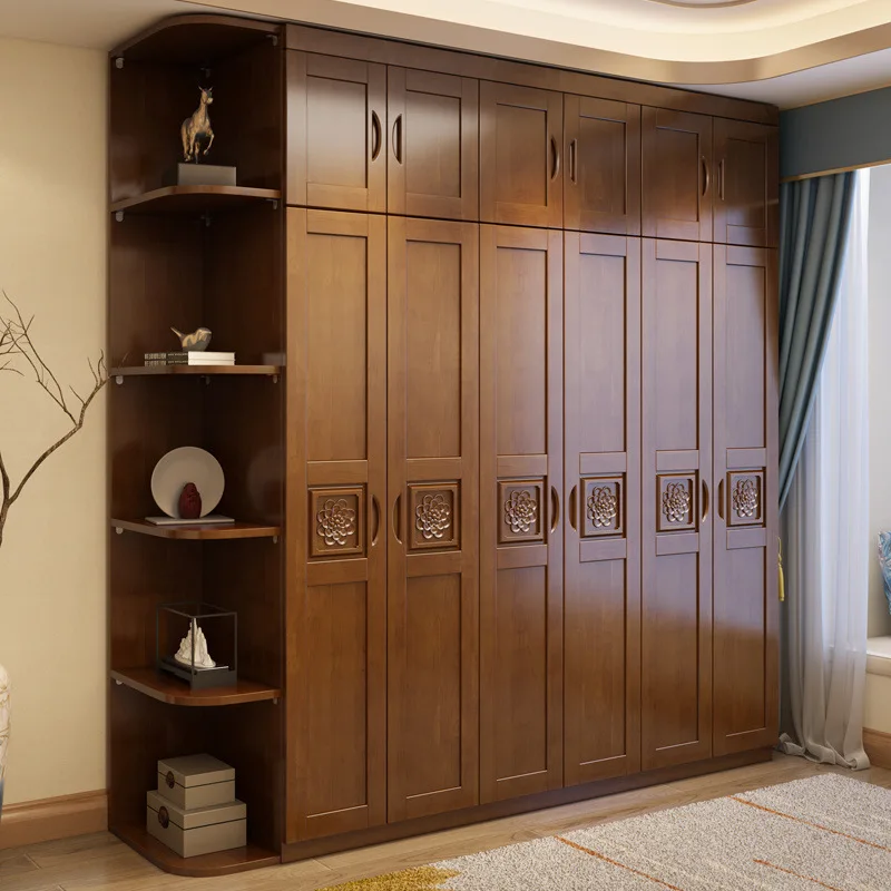 

Modern new Chinese solid wood wardrobe engraved 3456 doors bedroom storage storage cabinet e****mical door large wardrobe